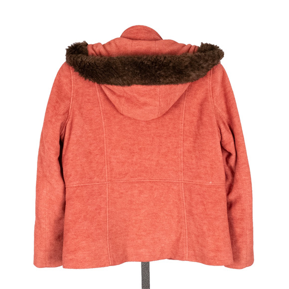 LL Bean Women's Wool Blend Hooded Coat Jacket LARGE Salmon Peach Apricot - Picture 2 of 8